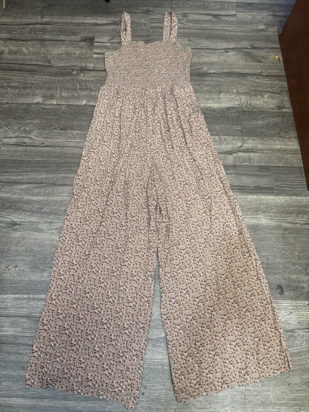 DOKOTOO  Smocked Wide-Leg Floral Jumpsuit in Light Beige - Picture 2 of 5